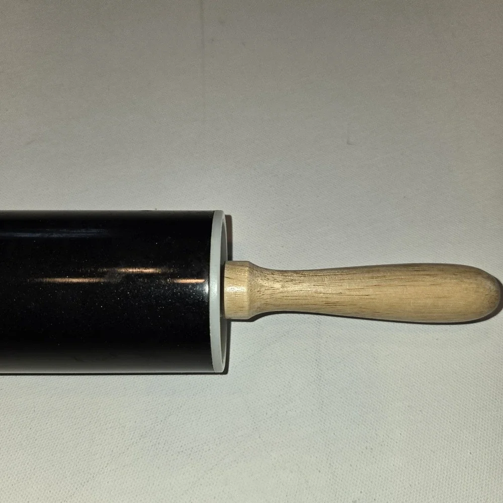 Rolling Pin Black Metal With Wood Handles